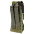 The Condor Single M4 Mag Pouch in Scorpion OCP features two vertical straps with snap buttons and securely holds a black magazine inside.
