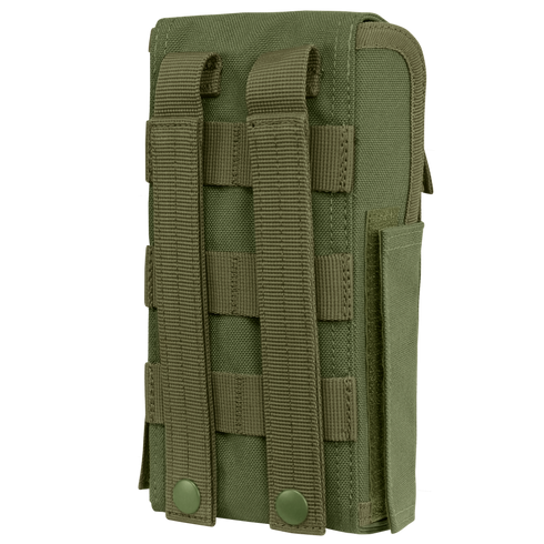 The Condor Shotgun Reload Pouch is a green tactical pouch with MOLLE webbing and snap-button straps for easy attachment to compatible gear.