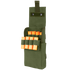The Condor Shotgun Reload Pouch is a green fabric pouch with an open flap, designed to securely hold orange shotgun shells in elastic loops on the front.