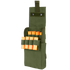 The Condor Shotgun Reload Pouch is a green fabric pouch with an open flap, designed to securely hold orange shotgun shells in elastic loops on the front.