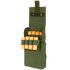 The Condor Shotgun Reload Pouch is a green fabric pouch with an open flap, designed to securely hold orange shotgun shells in elastic loops on the front.