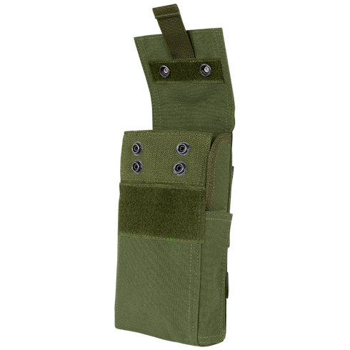 The Condor Shotgun Reload Pouch is a green tactical pouch with a flap closure, metal grommets, and Velcro, ideal for carrying tools or accessories.