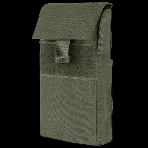 The Condor Shotgun Reload Pouch is a green tactical pouch made of durable fabric, featuring a flap closure with hook-and-loop fastener and a pull tab.