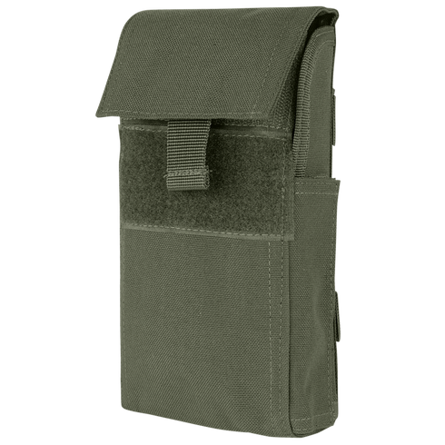 The Condor Shotgun Reload Pouch is a green tactical pouch made of durable fabric, featuring a flap closure with hook-and-loop fastener and a pull tab.