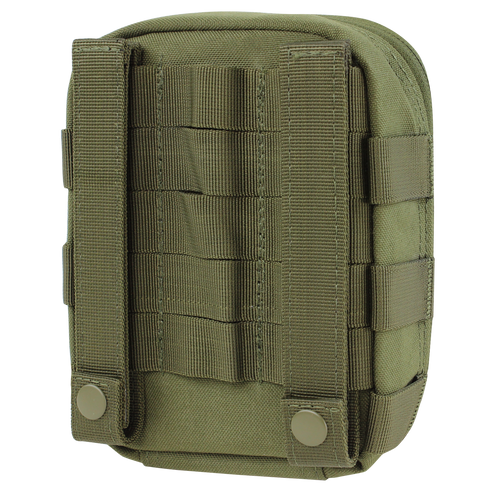 The Condor Sidekick Pouch | SALE is an olive green tactical pouch with MOLLE webbing and snap-button straps, perfect for attaching to backpacks or gear—ideal for EDC or law enforcement use.