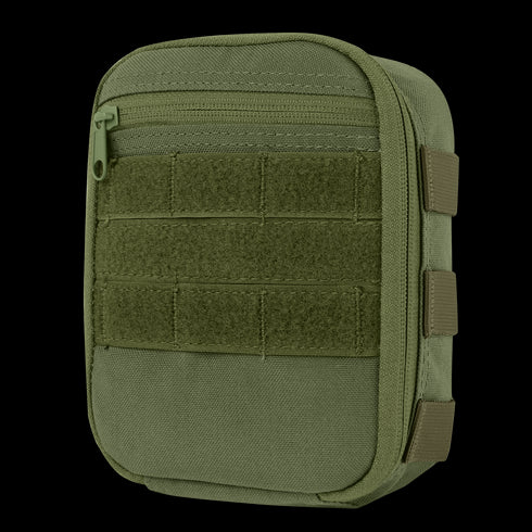 The Condor Sidekick Pouch is a compact olive drab tactical pouch with a zipper closure, front velcro strips, and side attachment straps.