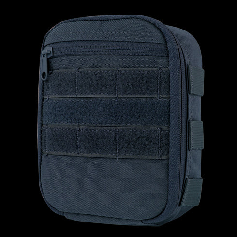 The Condor Sidekick Pouch is a compact black tactical pouch featuring a front zippered pocket, Velcro strips, and side MOLLE webbing for easy attachment.