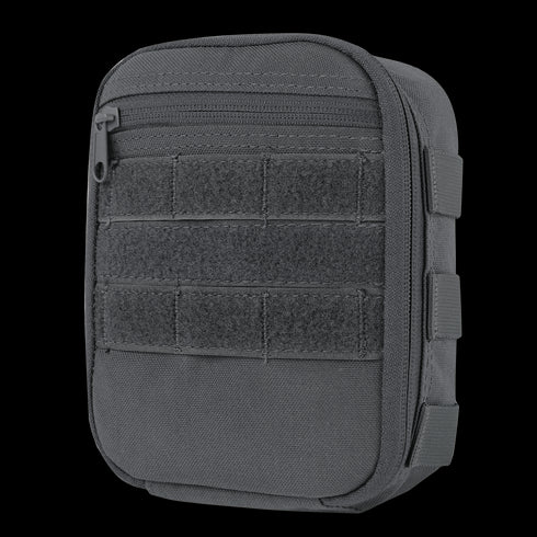The Condor Sidekick Pouch is a compact gray tactical pouch featuring a zippered top, Velcro front panels, and side attachment loops.