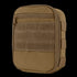 The Condor Sidekick Pouch is a small, rectangular tan pouch featuring a front zipper pocket, Velcro panel, and MOLLE webbing on the front and side.