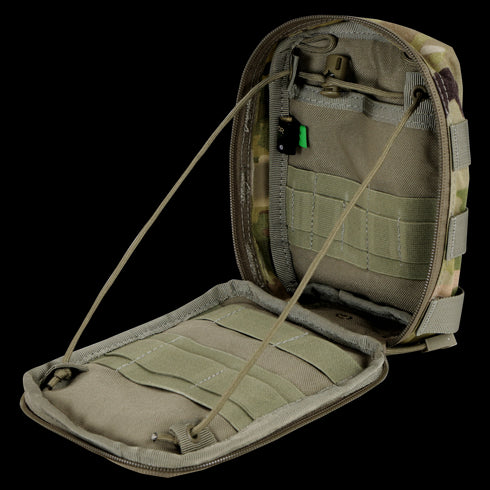 The Condor Sidekick Pouch - Scorpion OCP is shown open, displaying several elastic loops and compartments to organize small items.