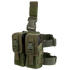 The Condor Drop Leg M4 Mag Pouch in Olive Drab features two compartments, adjustable straps, and plastic buckles, designed for carrying equipment or magazines.
