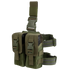 The Condor Drop Leg M4 Mag Pouch in Olive Drab features two compartments, adjustable straps, and plastic buckles, designed for carrying equipment or magazines.