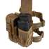 The Condor Drop Leg M4 Mag Pouch is a tan tactical pouch with adjustable straps and buckle closures, designed to securely hold two black rifle magazines.