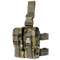 The Condor Drop Leg M4 Mag Pouch in Scorpion OCP features a camouflage pattern, two front pouches, adjustable straps, and quick-release buckles.