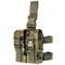 The Condor Drop Leg M4 Mag Pouch in Scorpion OCP features a camouflage pattern, two front pouches, adjustable straps, and quick-release buckles.