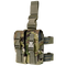 The Condor Drop Leg M4 Mag Pouch in Scorpion OCP features a camouflage pattern, two front pouches, adjustable straps, and quick-release buckles.