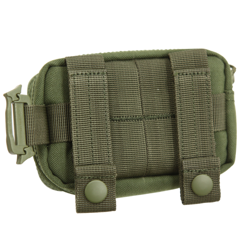 The Condor Digi Pouch - Scorpion OCP features two vertical straps with snap buttons for secure attachment to gear or belts, making it ideal for military or law enforcement professionals.