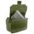 The Condor Digi Pouch in green is shown with its flap open, revealing a gray rectangular item stored inside.