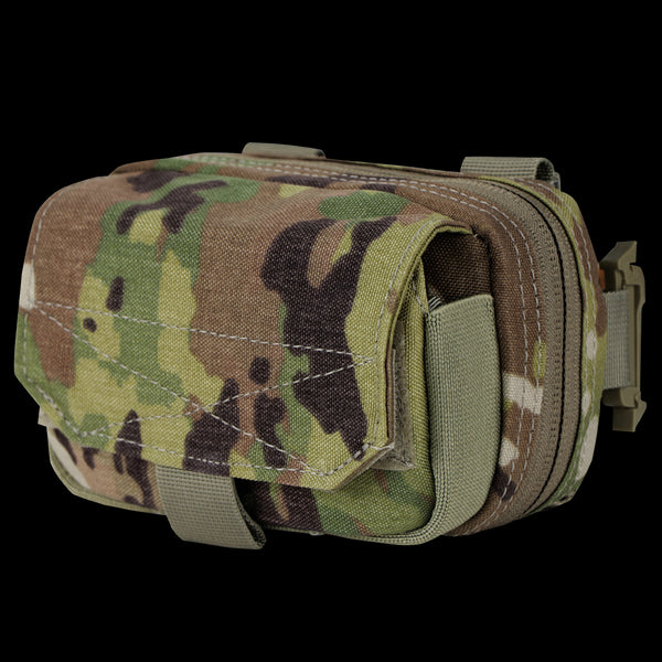 The Condor Digi Pouch - Scorpion OCP is a camouflage-patterned tactical pouch with a zipper and front flap pocket, ideal for carrying small gear or accessories.
