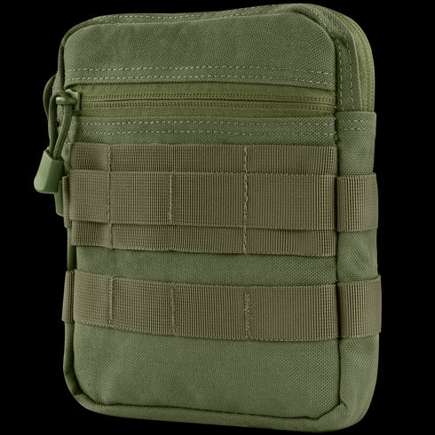 The Condor G.P. Pouch in Olive Drab features zippered compartments and MOLLE webbing, ideal for organizing gear and attaching to backpacks or belts.