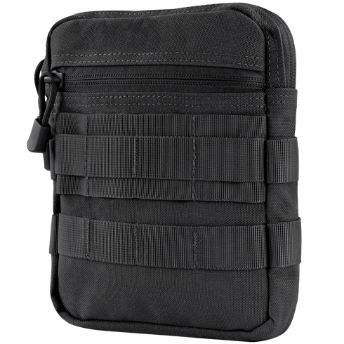 The Condor G.P. Pouch is a black tactical pouch with multiple zippered compartments and front webbing straps—perfect for EDC or organizing gear at the range.