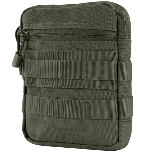 The Condor G.P. Pouch in olive green features a zipper closure, front zip pocket, and horizontal webbing for modular attachments—perfect for everyday carry or law enforcement use.