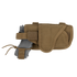 The Condor HT Holster, made of tan tactical fabric, securely holds a grey training pistol with a strap and cord, shown on a white background.