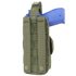 The Condor VT Holster - Scorpion OCP features MOLLE webbing, ideal for military use or EDC, and securely holds a blue training pistol.