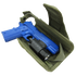 The Condor VT Holster - Scorpion OCP holds a blue training pistol with flashlight, making it ideal for law enforcement or shooting range use.