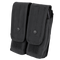 The Condor Double AK/AR Mag Pouch is a black dual-compartment magazine pouch featuring snap-button closures and Velcro straps, made from durable fabric.