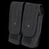 The Condor Double AK/AR Mag Pouch is a black dual-compartment magazine pouch featuring snap-button closures and Velcro straps, made from durable fabric.