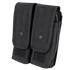 The Condor Double AK/AR Mag Pouch is a black dual-compartment magazine pouch featuring snap-button closures and Velcro straps, made from durable fabric.