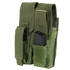 Three Condor Double AK Kangaroo Mag Pouches in Scorpion OCP, ideal for bushcraft or EDC; two hold black rectangular magazines, and all are attached together with Velcro closures.