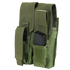 Three Condor Double AK Kangaroo Mag Pouches in Scorpion OCP, ideal for bushcraft or EDC; two hold black rectangular magazines, and all are attached together with Velcro closures.