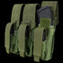 The Condor Triple AK Kangaroo Mag Pouch in Scorpion OCP has three compartments for rifle magazines, each secured by Velcro and buckle flaps—ideal for military use or the shooting range.