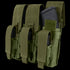 The Condor Triple AK Kangaroo Mag Pouch is an olive green tactical pouch with three compartments, each secured by Velcro straps and designed to hold black AK magazines.