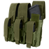 The Condor Triple AK Kangaroo Mag Pouch is an olive green tactical pouch with three compartments, each secured by Velcro straps and designed to hold black AK magazines.