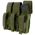 The Condor Triple AK Kangaroo Mag Pouch is an olive green tactical pouch with three compartments, each secured by Velcro straps and designed to hold black AK magazines.