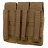 The Condor Triple AK Kangaroo Mag Pouch is a tan tactical MOLLE pouch with three vertical straps and button closures on the back, ideal for attachment to gear or vests—perfect for shooting range use or military EDC setups.
