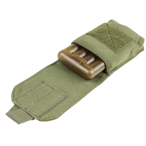The Condor Tech Sheath | SALE is an olive green tactical fabric pouch with a Velcro closure, designed to securely hold gear—ideal for first responders or law enforcement use.