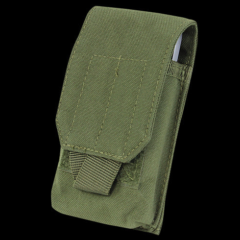 The Condor Tech Sheath | SALE is an olive green tactical nylon pouch with a flap closure and Velcro fastener, ideal for law enforcement or first responders to carry small items and accessories.
