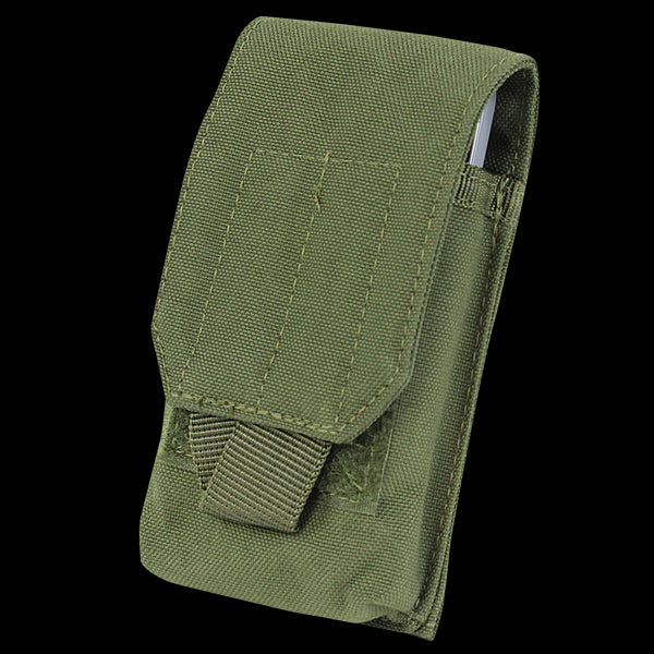 The Condor Tech Sheath | SALE is an olive green tactical nylon pouch with a flap closure and Velcro fastener, ideal for law enforcement or first responders to carry small items and accessories.