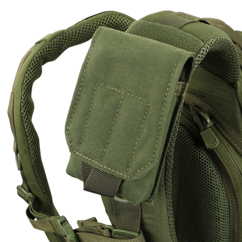 Close-up of the Condor Tech Sheath | SALE, featuring a green strap with mesh padding and a small attached pouch—perfect for first responders or law enforcement.