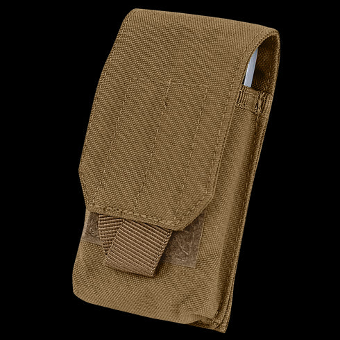 The Condor Tech Sheath is a brown tactical pouch with a flap closure and front strap, made from durable fabric—ideal for carrying small gear or tools on EDC or bushcraft adventures.