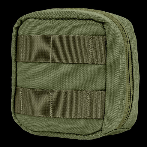 The Condor 4 x 4 Utility Pouch in Olive Drab features a zipper and horizontal MOLLE webbing on the front.