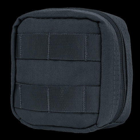 The Condor 4 x 4 Utility Pouch is a compact black nylon pouch with horizontal front webbing and a zippered closure, made for modular attachment to packs or gear—perfect for EDC or bushcraft use.