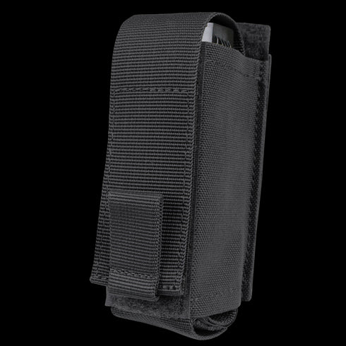 The Condor OC Pouch is a black nylon case with a flap cover and hook-and-loop closure, designed to securely hold and protect a small device or tool.