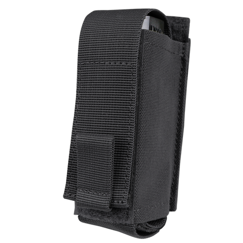 The Condor OC Pouch is a black nylon case with a flap cover and hook-and-loop closure, designed to securely hold and protect a small device or tool.