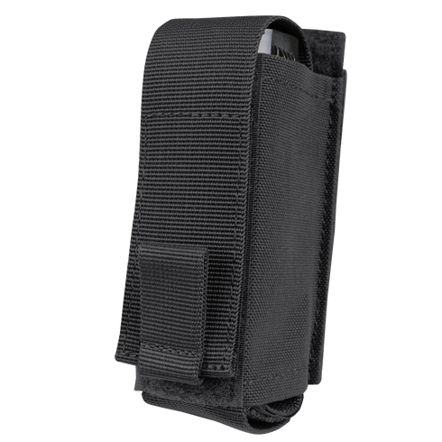 The Condor OC Pouch is a black nylon case with a flap cover and hook-and-loop closure, designed to securely hold and protect a small device or tool.