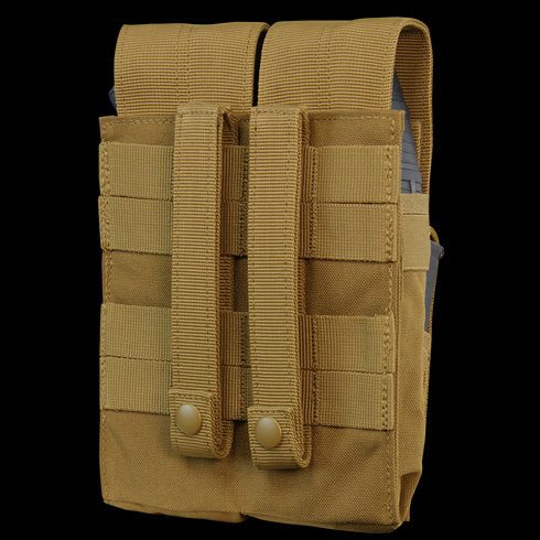 The Condor Double AK Kangaroo Mag Pouch in Scorpion OCP features two compartments, MOLLE straps, and snap closures—perfect for military gear, first responders, or shooting range essentials.